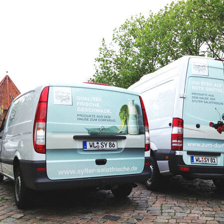 Fahrzeugwerbung: Transporter mit Folienbeschriftung. Produziert von Erdmann Werbetechnik.